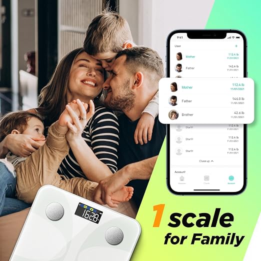 Scale for Body Weight and Fat Percentage, RunSTAR Digital Accurate Bathroom Smart Scale with Large Display, FSA&HSA Eligible 13 Body Composition Analyzer Sync App, White
