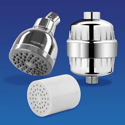 AquaBliss SF220 Multi-Stage Shower Filter w/Replaceable Cartridge - TurboSpa 3 Inch High Pressure Shower Head w/Flow Restrictor - AquaBliss SFC220 Replacement Multi-Stage Shower Filter Cartridge