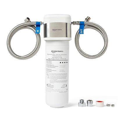 Amazon Basics Under Sink Water Filter System, NSF/ANSI 42 & 372 Certified, Easy Twist-and-Lock Design, 11,000 Gallons, 1 Year Service Life, White