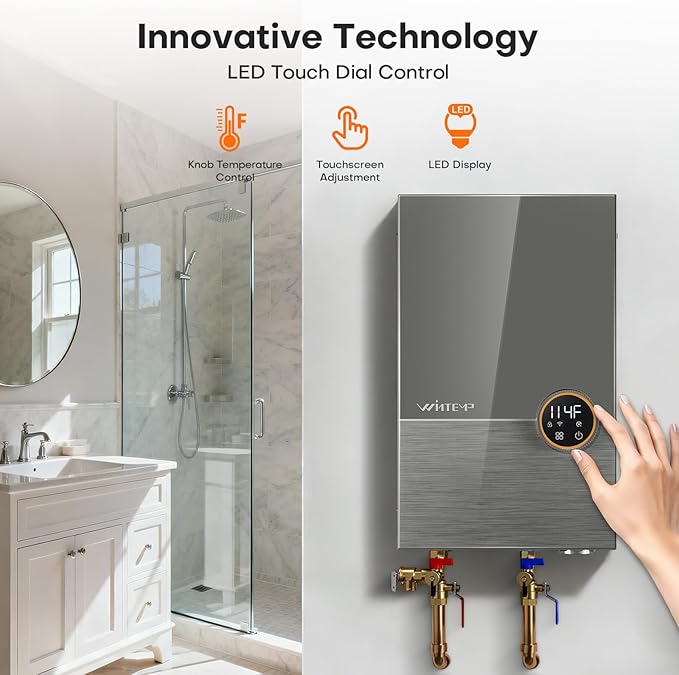14.4kW Tankless Water Heater Electric 240V, On Demand Hot Water, Automatically Maintains Water Temperature, Up to 3.5 GPM, WiFi Control, ETL Eertified, Eco, WM15V Plus