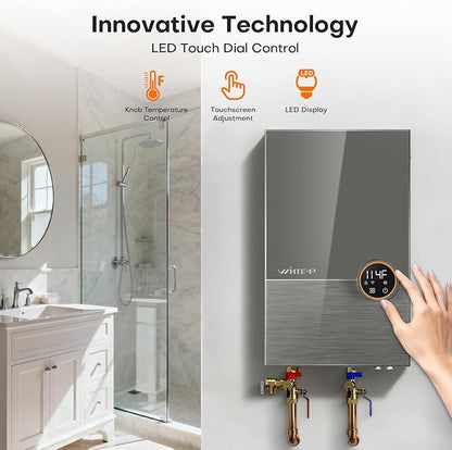 14.4kW Tankless Water Heater Electric 240V, On Demand Hot Water, Automatically Maintains Water Temperature, Up to 3.5 GPM, WiFi Control, ETL Eertified, Eco, WM15V Plus
