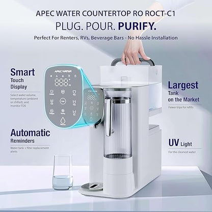 APEC Water Countertop Reverse Osmosis Water Filter, Chills Purified Water 40°F, 6 Stage w/UV RO Filtration System, Removable Pitcher, Removes 1K+ Impurities NSF 372 & 58, Quick Dispense