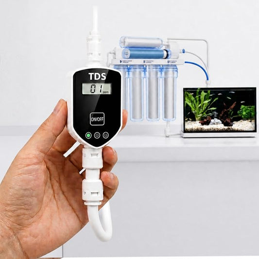 Inline TDS Water Quality Monitor,1/4"Quick Connect for Aquarium&RO | Inline TDS water quality monitor with 1/4" quick connect & 3-color indicator light. ±2% titanium sensor for RO & aquarium.