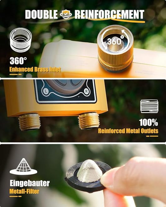 RAINPOINT WiFi Water Timer with Brass Inlet & Outlet，2 Zone WiFi Hose Timer for Lawn,WiFi Sprinkler Controller via APP/Voice Control,Automatic Watering System by Time/Weather/Quantity/Soil Moisture