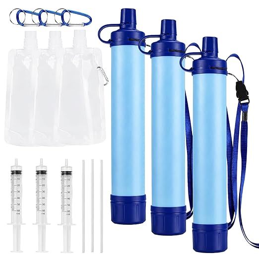 Emergency Water Filter Straw, Portable, Lightweight, for Hiking, Camping, Travel (3PCS)