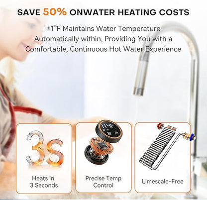 Tankless Water Heater Electric 12kW, 240 Volt On Demand Instant Hot Water Heater, Within 1℉ Stable Temp, Up to 2.8 GPM, WiFi Control, ETL Certified, Eco, WM12