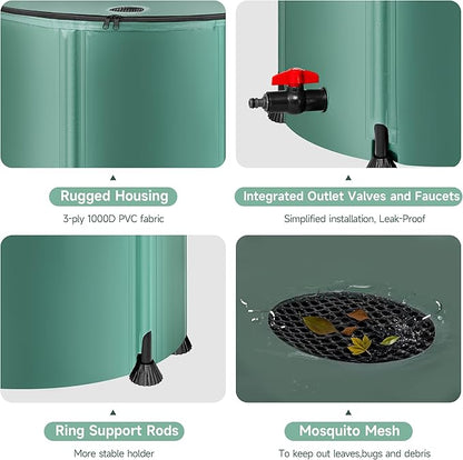 Collapsible Rain Barrel Water Storage Containers-105 Gallon Portable Rainwater Collect System Water Tank to Collect Rainwater from Gutter Downspout Water Catcher with Spigots,Filter＆Overflow Kits