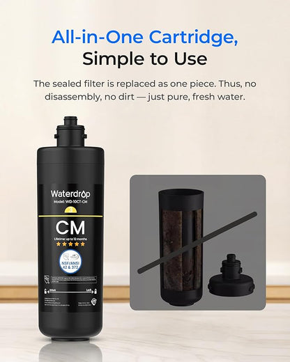 Waterdrop WD-10CM Water Filter Replacement for Waterdrop TSB-CM 3-Stage Under Sink Water Filter System, 12 monthsUnder Sink Water Filtration System, Reduces Chloramine Bad Taste & Odor