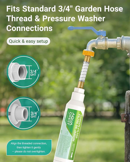 AQUA CREST Garden Hose Water Filter for Plants, NSF/ANSI Certified | Reduces Chlorine, Odor, Improves Plant Health, Suitable for Gardening and Farming, with 2 Flexible Hose Protectors, 6 Pack