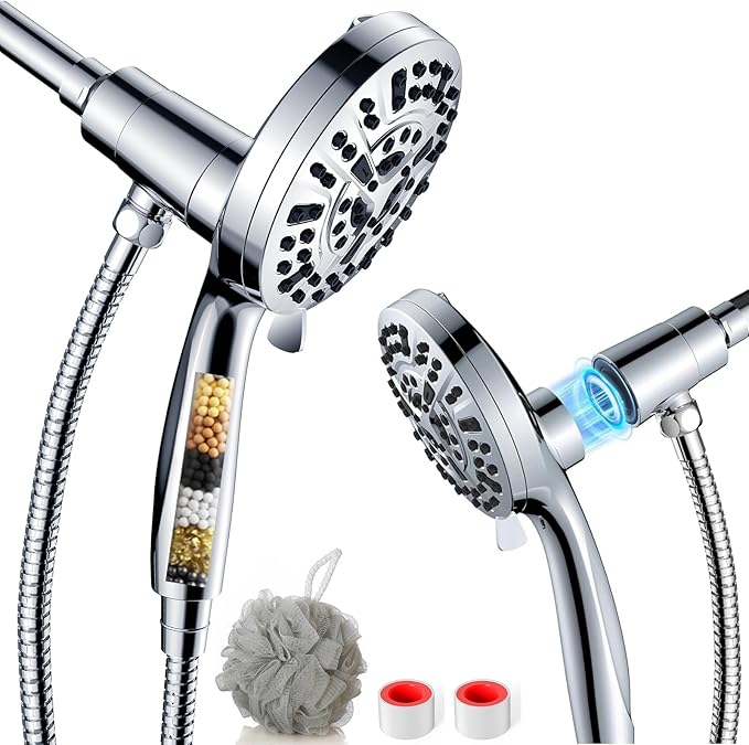 Filtered Shower Heads With Handheld Spray Combo,High Pressure 10 Spray Modes Rainfall Shower Wand,Flow Switch,Magnetic System,Detachable Shower Head With 62''Hose (Chrome)