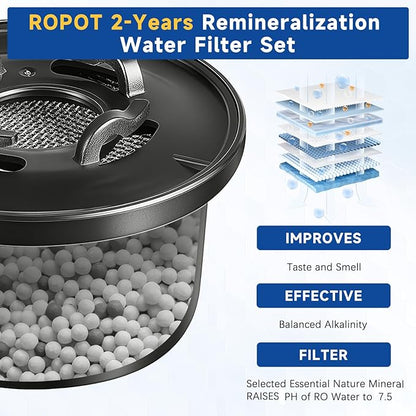 ROPOT Replacement Filter Compatible with Bluevua RO100ROPOT RO100ROPOT-UV Alkaline Mineral Remineralization Filter (4 Pack)