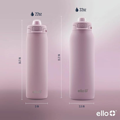 Ello Pop & Fill 22oz Stainless Steel Water Bottle with Quick Fill Technology, Double Walled and Vacuum Insulated Metal, Leak Proof Locking Lid, Sip and Chug, Reusable, BPA Free, Mauve