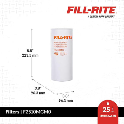 Fill-Rite F2510MGM0 1"-12 UNF 10 Micron Microglass Fuel Filter, Up to 25 GPM, Spin-On Particulate Filter for Fuel Transfer Systems, Removes Dirt, Rust & Contaminants