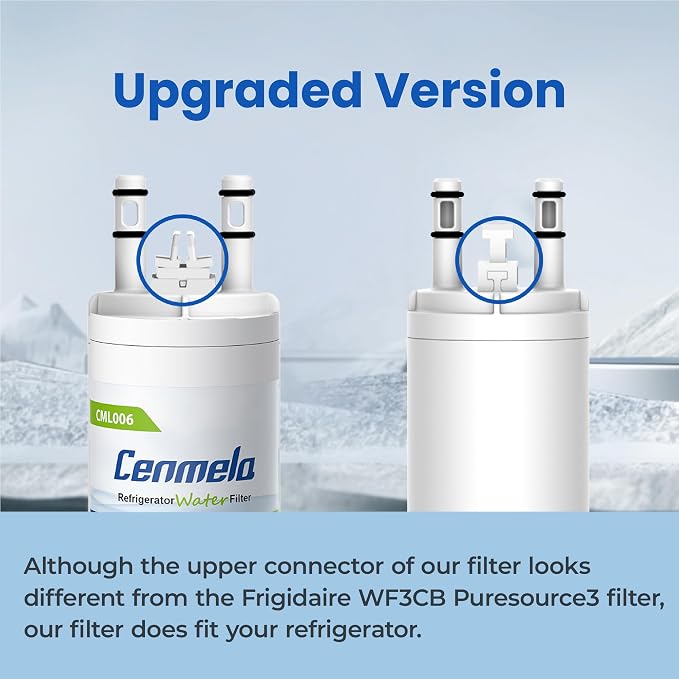 WF3CB Replacement Water Filter, 4 Pack | Compatible with Frigidaire WF3CB, Pure Source 3, 706465, 242069601, 242086201, 242017800, WF425, Height 9 inches