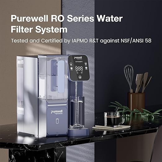 Purewell 4-Stage Purification Countertop Reverse Osmosis Water Filter System with Alkaline Filter and Portable Water Pitcher, 3.5:1 Pure to Drain, pH 8-9, No Installation Required (C01)