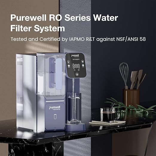 Purewell 4-Stage Alkaline Countertop Reverse Osmosis Water Filter System | Portable Water Pitcher, 3.5:1 Pure-to-Drain Ratio, Alkaline Filter, pH 8-9, No Installation Required, C01, for Home Use