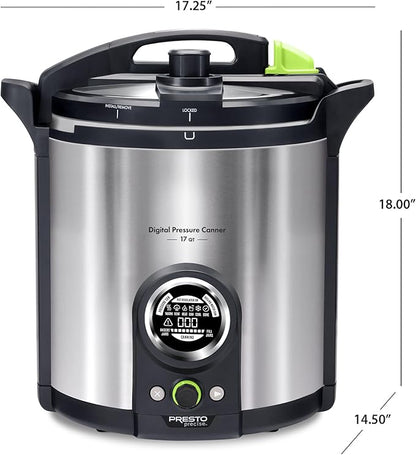 Presto 02152 17-Quart Digital Pressure Canner - Digital Display, Waterbath Capable, 10 Built-In Safety Features, Recipe Book, Stainless Steel