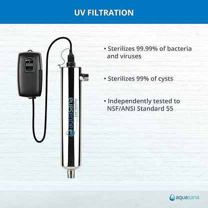 Aquasana Whole House Well Water Filter | 500K Gallons | UV, Carbon & KDF | Salt-Free Softener Alternative | Install Kit | Tackles up to 99.99% Chlorine, Bacteria, Viruses & Scale | EQ-WELL-UV-PRO-AST
