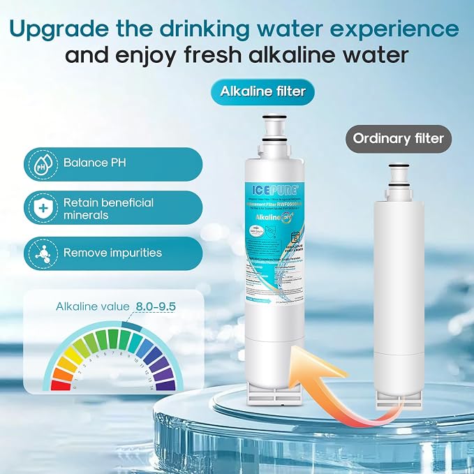 ICEPURE Alkaline 4396508 Refrigerator Water Filter Replacement for EDR5RXD1, EveryDrop Filter 5, Whirlpool 4396510, 4392857, 4396547, 9085, NL300, LC400V, PNL240V, WF-NLC240V WF285, Enhances PH, 4Pack