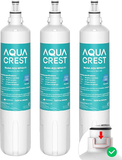 AQUA CREST F-1000 Water Filter, Replacement for InSinkErator® F-1000, F-2000, F-3000, AquaPure AP Easy C-Complete, 500 Gallons, NSF/ANSI 42, 3 Pack
