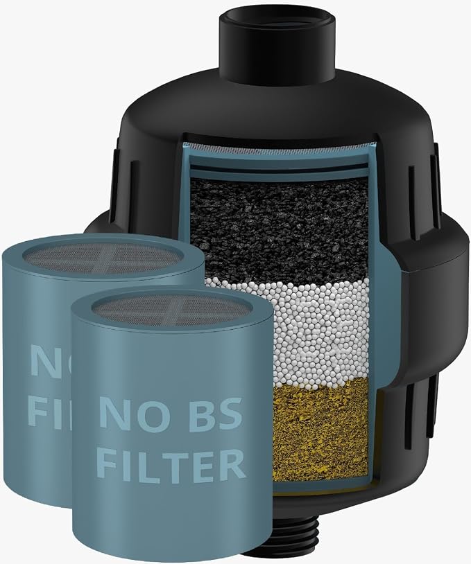 weAQUA Heavy Duty NO BS Shower Filter with Extra Replacement Cartridge – 99% Removal for Hard Water, Chlorine, Fluoride, Heavy Metals, Micro-Life, Organics and More