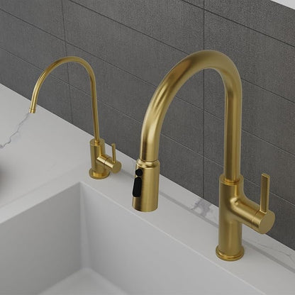 Karran Kestrel Single-Handle Filtered Water Faucet in Brushed Gold 100% Lead-Free Brass, RO/Filtration System Ready, 360° High-Arc Spout, Spot-Free Finish Beverage Faucet (Spot Free Brushed Gold)