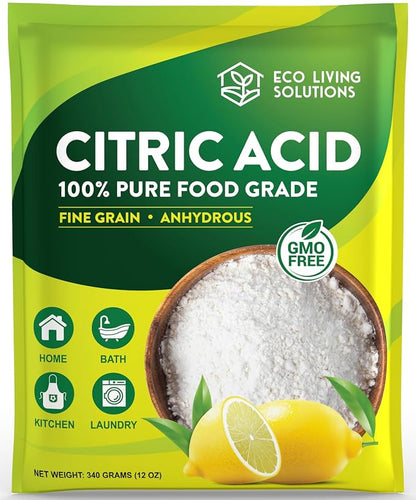 Eco Living Solutions 100% Citric Acid Powder - Food Grade | Citric Acid For Cleaning & Bath Bombs | Great For Cooking & Canning | Fragrance Free | Dishwasher Safe (12 oz)