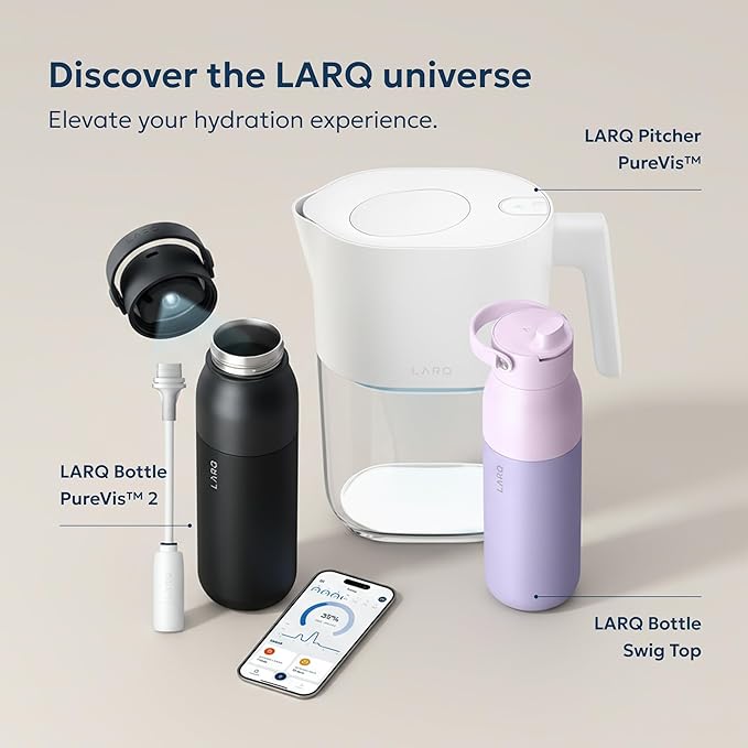 LARQ Bottle Filtered - Insulated Stainless Steel Water Bottle BPA Free with Nano Zero Technology and Long-Lasting Filters, Granite White, 25oz