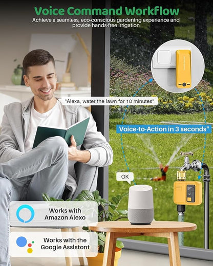 WiFi Water Timer 1 Zone for Garden Hose, Smart Sprinkler Timer with 984ft RF Range, Smart Lawn Watering System Irrigation Controller, APP/Voice Control, Rain Delay, Automatic/Manual Irrigation