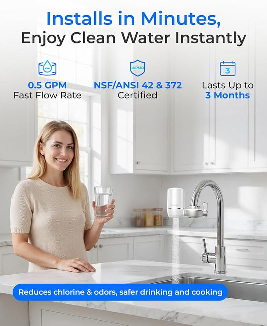 Waterdrop FC-01 Water Filter for Sink Faucet, 320 Gallons | Reduces Chlorine, NSF Certified Tap Water Filter for Kitchen Sink, Lead-Free Material, Easy Installation, 1 Filter
