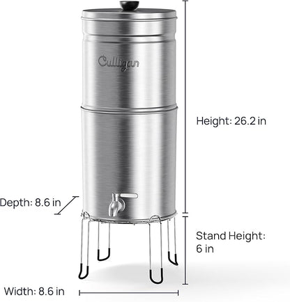 Culligan MaxClear 2.25 Gallon Gravity Water Filter System, Brushed Stainless-Steel Countertop Water Filter NSF/ANSI Certified to Reduce Microplastics, Lead & Total PFAS, with 4 Ceramic Filters