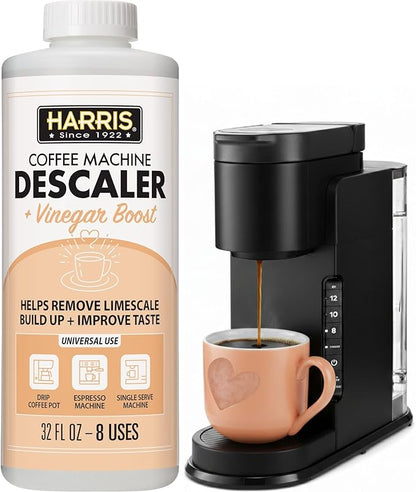 HARRIS Coffee Machine Descaler Descaling Solution - 32 Fl. Oz. (8 Uses) Compatible with Keurig,Nespresso,Breville,Delonghi, Jura Ninja - Espresso Coffee Maker Cleaner, Limescale Remover