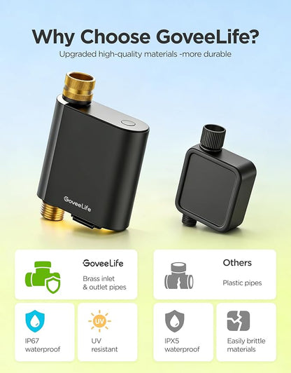 GoveeLife H5901 Smart WiFi Sprinkler Timer with Gateway, 1 Water Outlet | 1640ft Gateway-Device Range, App Remote Control, Weather Adaptive, Brass Connectors, IP67, 2Yr Battery, for Garden/Lawn/Yard