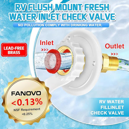 FANOVO RV City Water Inlet with Check Valve, RV Fresh Water Inlet 1/2" NPT Male RV Water Inlet,City Water Connection for RV Marine Camper Motorhome Trailer