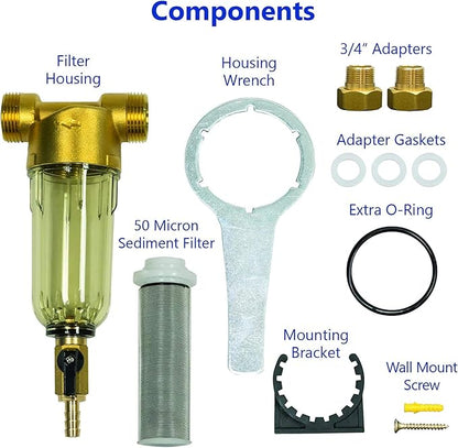 Express Water Whole House Sediment Water Filter – Spin Down Home Water Filtration System – 50 Micron Reusable Sediment Filter Cartridge – 1” and 3/4" Compatible with Filter, Mounting Bracket, Adapters