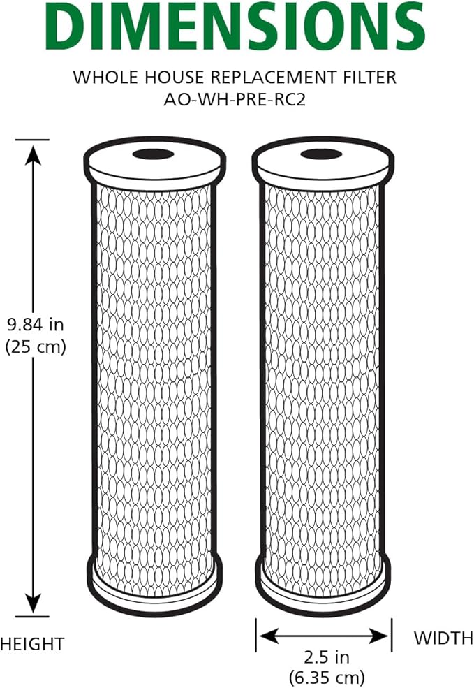 AO Smith 2.5"x10" 5 Micron Carbon Block Sediment Water Filter Replacement Cartridge - 2 Pack - For Whole House Filtration Systems - AO-WH-PRE-RC2