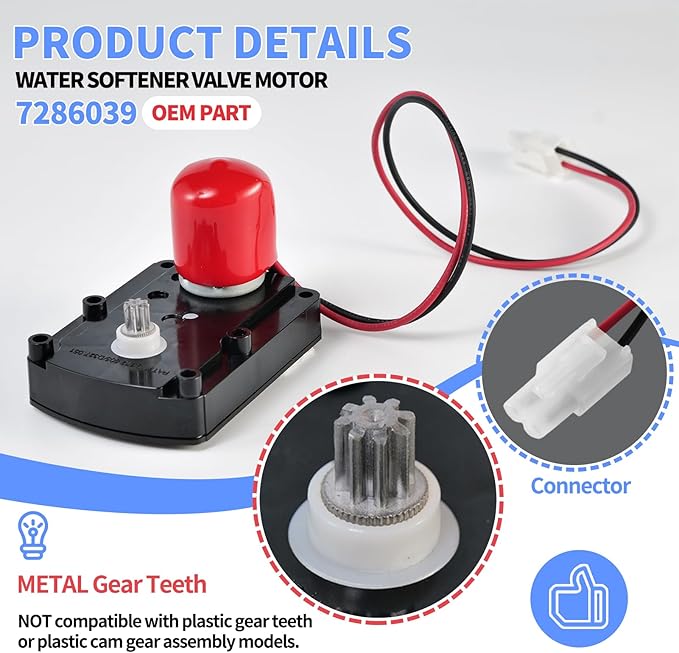 7286039 Water Softener Valve Motor with Gear 7283489 Replaces Old Part Numbers: 7281291,7384691,7234731,WS26X10021,WS26X21821,Fit for Softener Systems