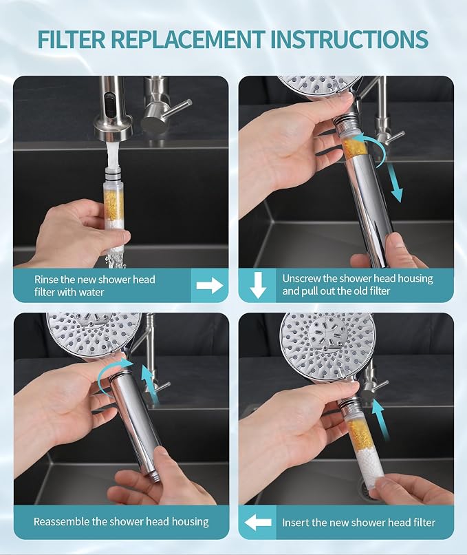 SR SUN RISE Shower Filter for Handheld Shower Head, NSF Certified 4 Pack Replacement Filters for Hard Water Remove Chlorine and Harmful Substances Only Fits SR SUN RISE Shower Head