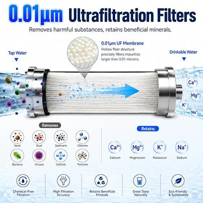 MapleRun 0.01μm Ultra Filtration Under Sink Water Filtration System, 304 Stainless Steel Water Purifier, High Flow Drinking Water Filter for Kitchen Sink, No Electricity Needed