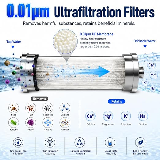 MapleRun 0.01μm Ultra Filtration Under Sink Water Filtration System, 304 Stainless Steel Water Purifier, High Flow Drinking Water Filter for Kitchen Sink, No Electricity Needed
