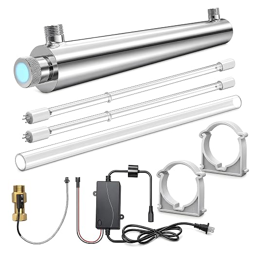 Whole House UV Water Filter, 55W Ultraviolet Water Purifier with Flow Sensor & 5-Min Delay Shutoff, 12 GPM Stainless Steel UV Water Treatment System for Well Water, 3/4" MNPT, 120V