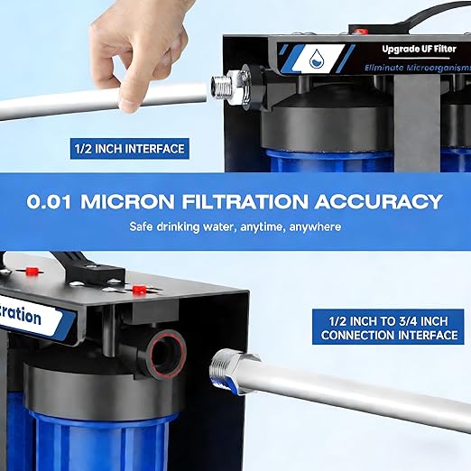 RV Water Filter System,5-Stage Water Filtration for Rvs and Campers, 0.01 Micron Filters Out Sediments, Chlorine, Vocs, Heavy Metals, Odors for Travel Trailers, Boats, 1/2" Inlet/Outlet