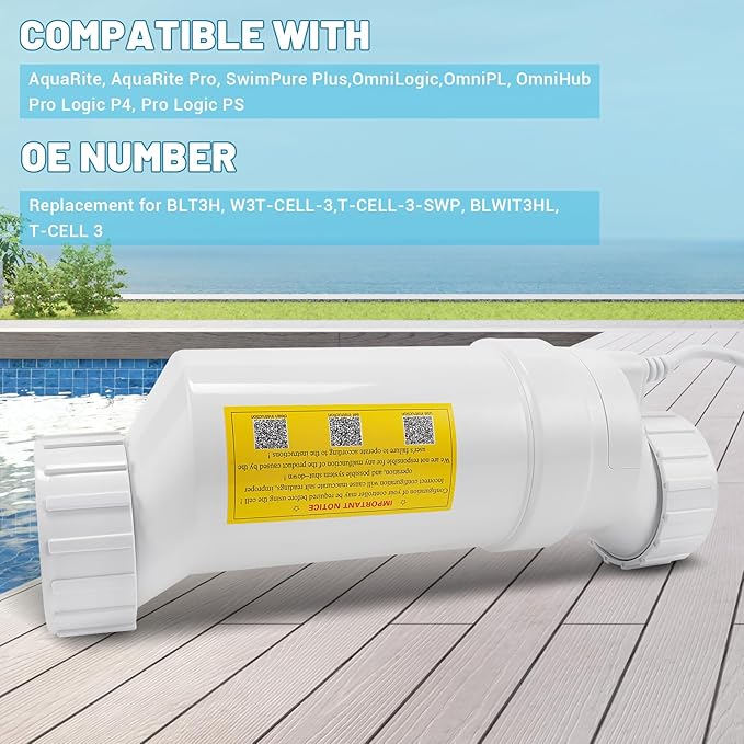 T-3 Salt Cell Replacement Compatible with Hayward AquaRite, AquaTrol, Pro Logic, Fit for W3T-Cell-3 BL1T3H, Up to 15K Gallon Turbo Chlorine Generator