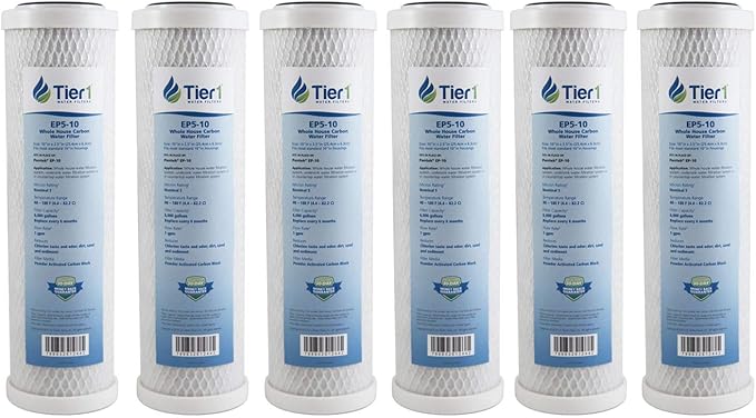 Tier1 5 Micron 10 x 2.5 Water Filter | Whole House Carbon Block Filter Replacement Cartridge | Compatible with Pentek EP-10, 42-34373, 155531-43, CB-25-1005, MAXETW-975 | 2.5 x 10 Water Filter (6pk)