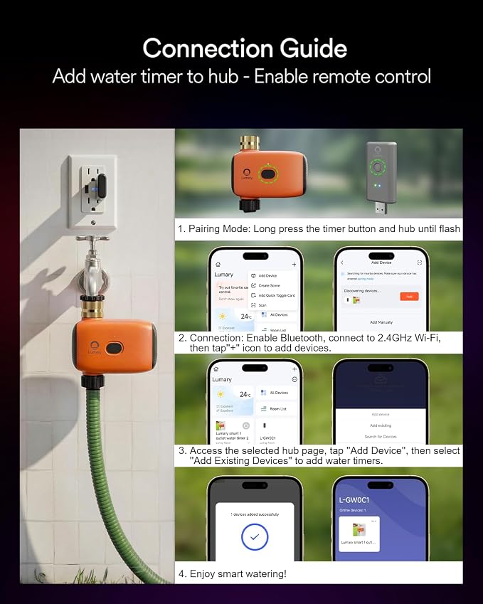Lumary WiFi Water Timer for Garden Hose w/Hub Brass Inlet, Work with Alexa | Brass Inlet, Support Rain Delay/Remote/Auto/Manual, Battery Sprinkler Timer for Drip Irrigation System, Programmable Faucet