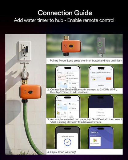 Lumary WiFi Water Timer for Garden Hose w/Hub Brass Inlet, Work with Alexa | Brass Inlet, Support Rain Delay/Remote/Auto/Manual, Battery Sprinkler Timer for Drip Irrigation System, Programmable Faucet
