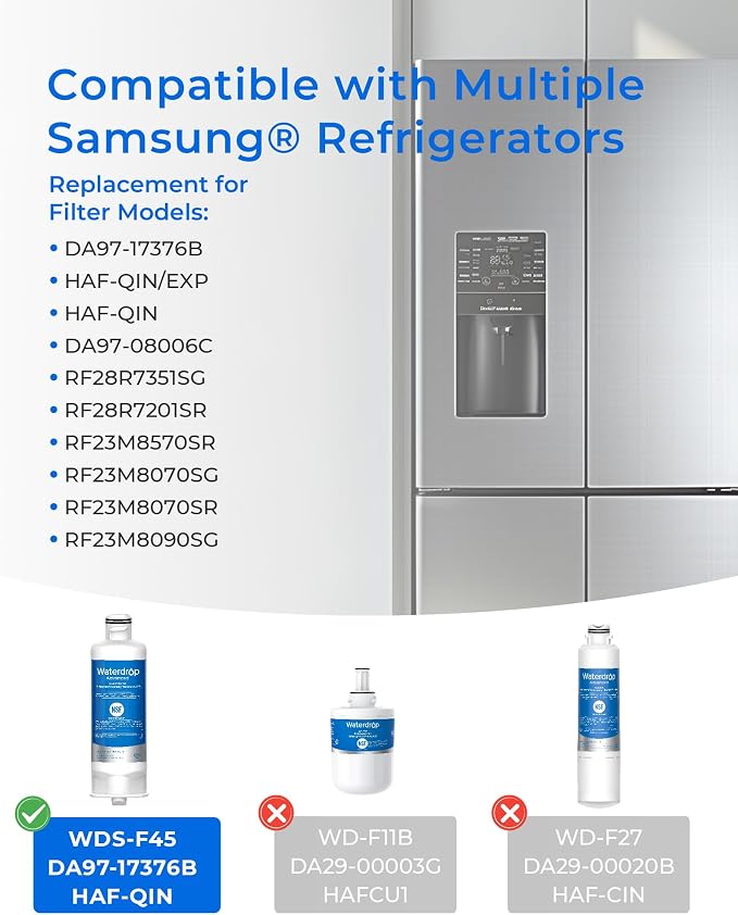 Waterdrop WDS-F45 Water Filter Replacement for Samsung® DA97-17376B, 2 Pack | NSF 53&42 Certified, Replacement for Samsung® HAF-QIN/EXP, DA97-08006C, RF28R7351SG, RF23M8570SR