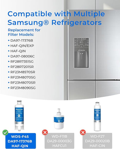 Waterdrop WDS-F45 Water Filter Replacement for Samsung® DA97-17376B, 2 Pack | NSF 53&42 Certified, Replacement for Samsung® HAF-QIN/EXP, DA97-08006C, RF28R7351SG, RF23M8570SR