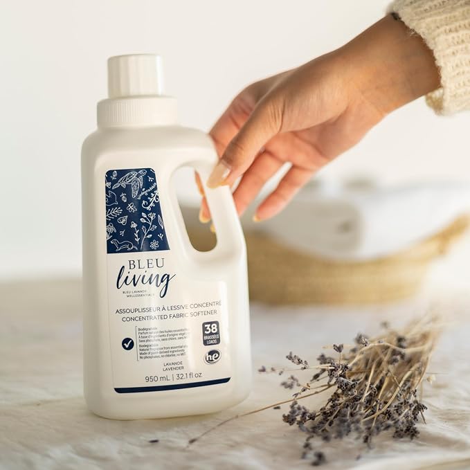 Bleu Lavande - 3-Pack Natural Fabric Softener – Concentrated Lavender Liquid Softener - Biodegradable, Eco-friendly, Hypoallergenic - Chloride & Phosphate-free - Aromatherapy - (38 loads-950 ml) x3 | Natural, Concentrated, Hypoallergenic & Biodegradabl...