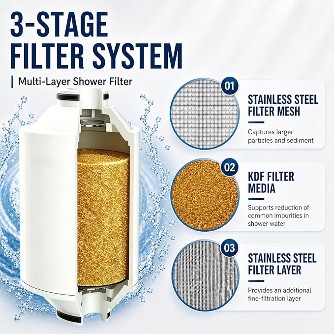 Replacement Filter Cartridges Compatible with Philips Shower Head, 3PCS | Fits for AWP175 Model, 3-Stage Shower Filter Filtration with Double Mesh | Reduces Chlorine, Heavy Metals, Impurities